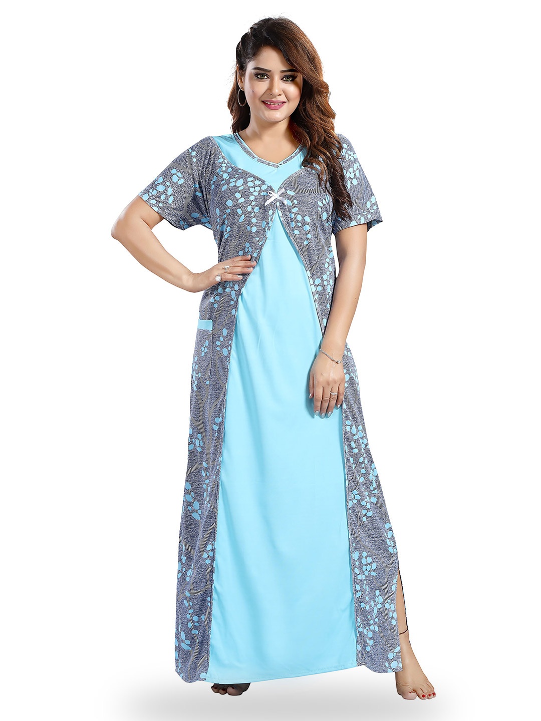

SHOPPING STATION Abstract Printed Satin Maxi Nightdress, Turquoise blue