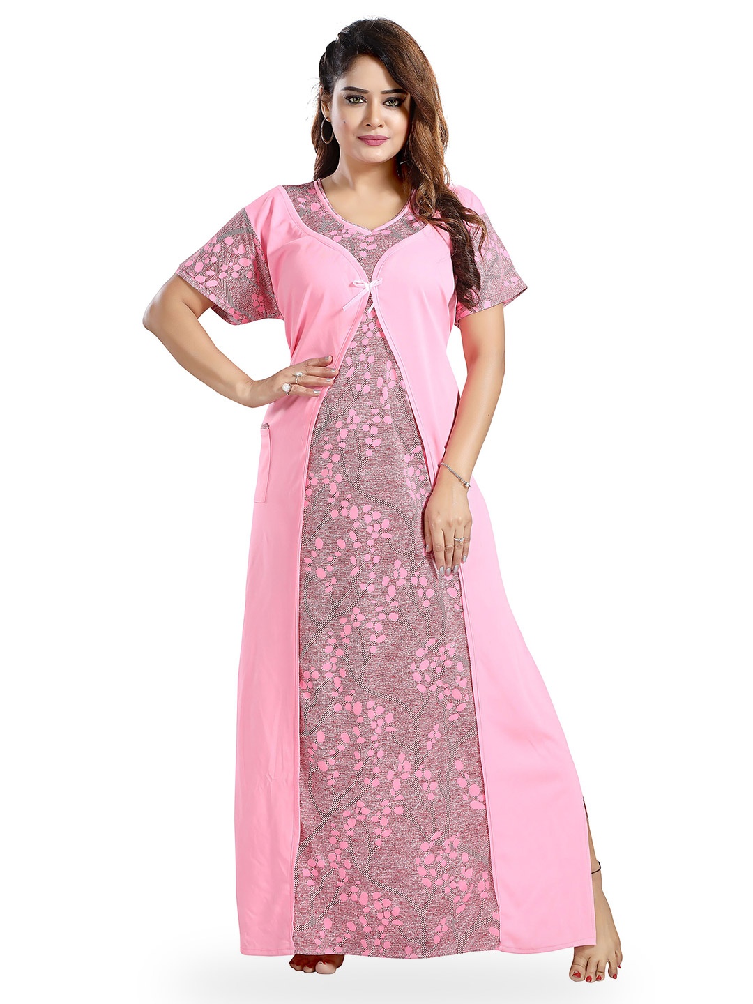 

SHOPPING STATION Abstract Printed Satin Maxi Nightdress, Pink