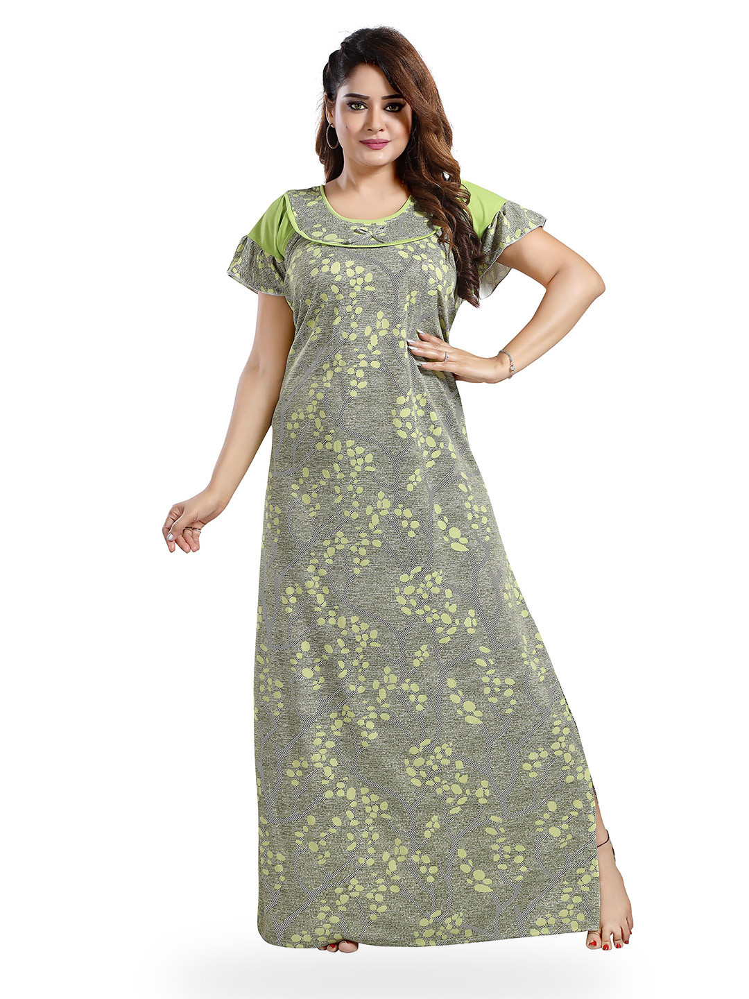 

SHOPPING STATION Abstract Printed Satin Maxi Nightdress, Green