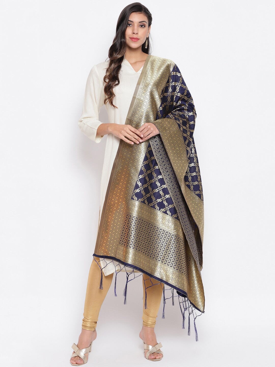 

Lilots Ethnic Motifs Woven Design Zari Dupatta, Navy blue