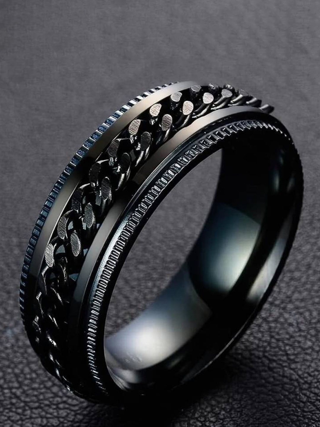 

KARISHMA KREATIONS Matte Finish Rotating Spinner Finger Ring, Black