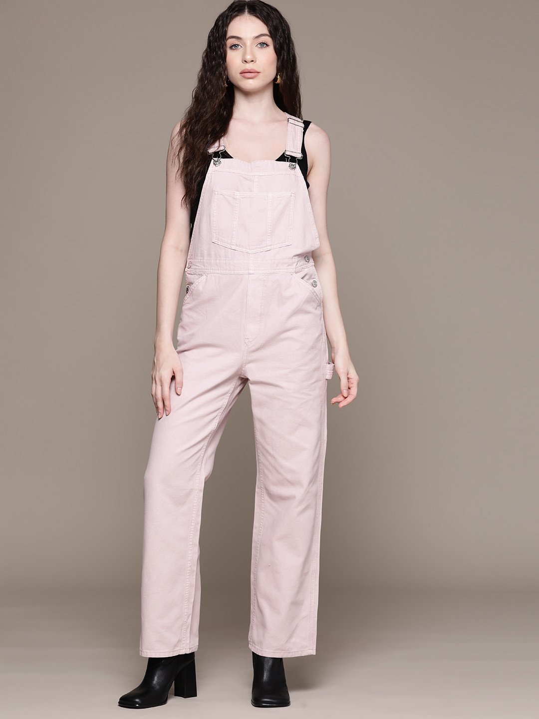 

MANGO Pure Cotton Denim Dungrees, Pink