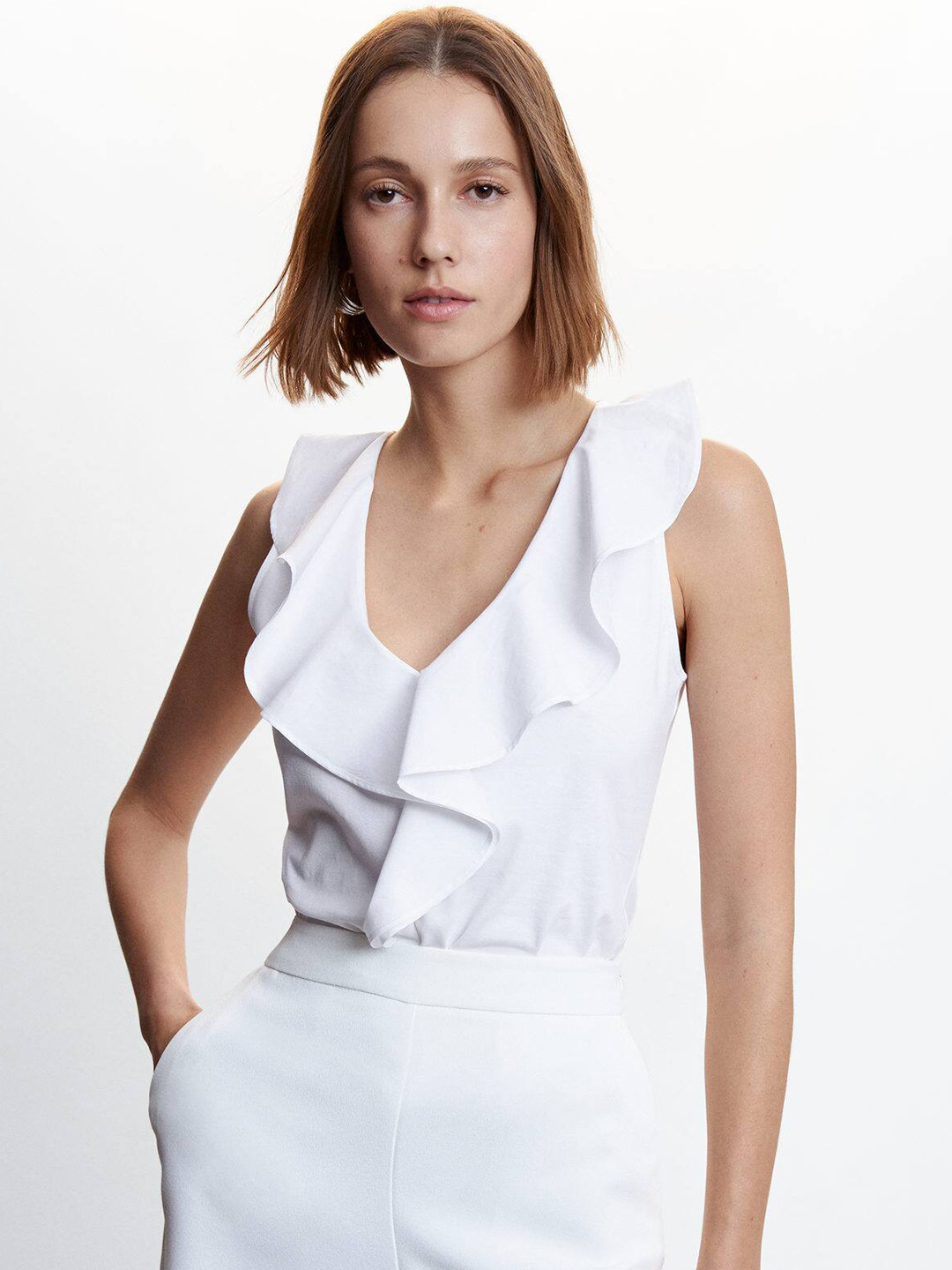 

MANGO Ruffles Top, White