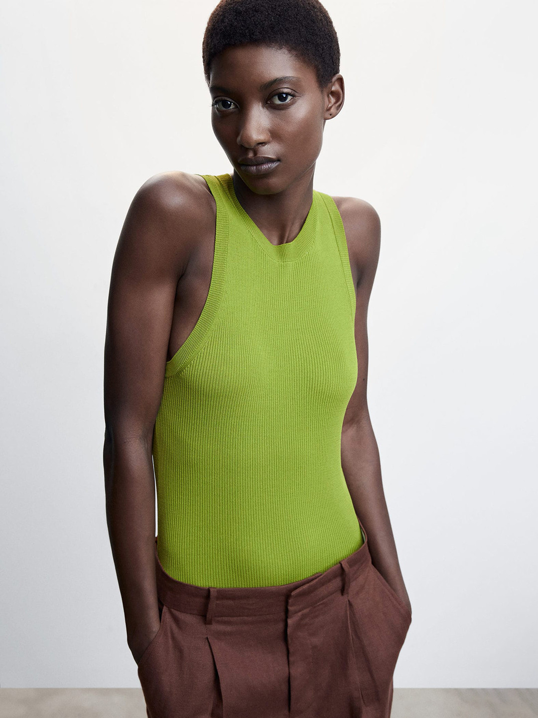 

MANGO Women Knitted Top, Green