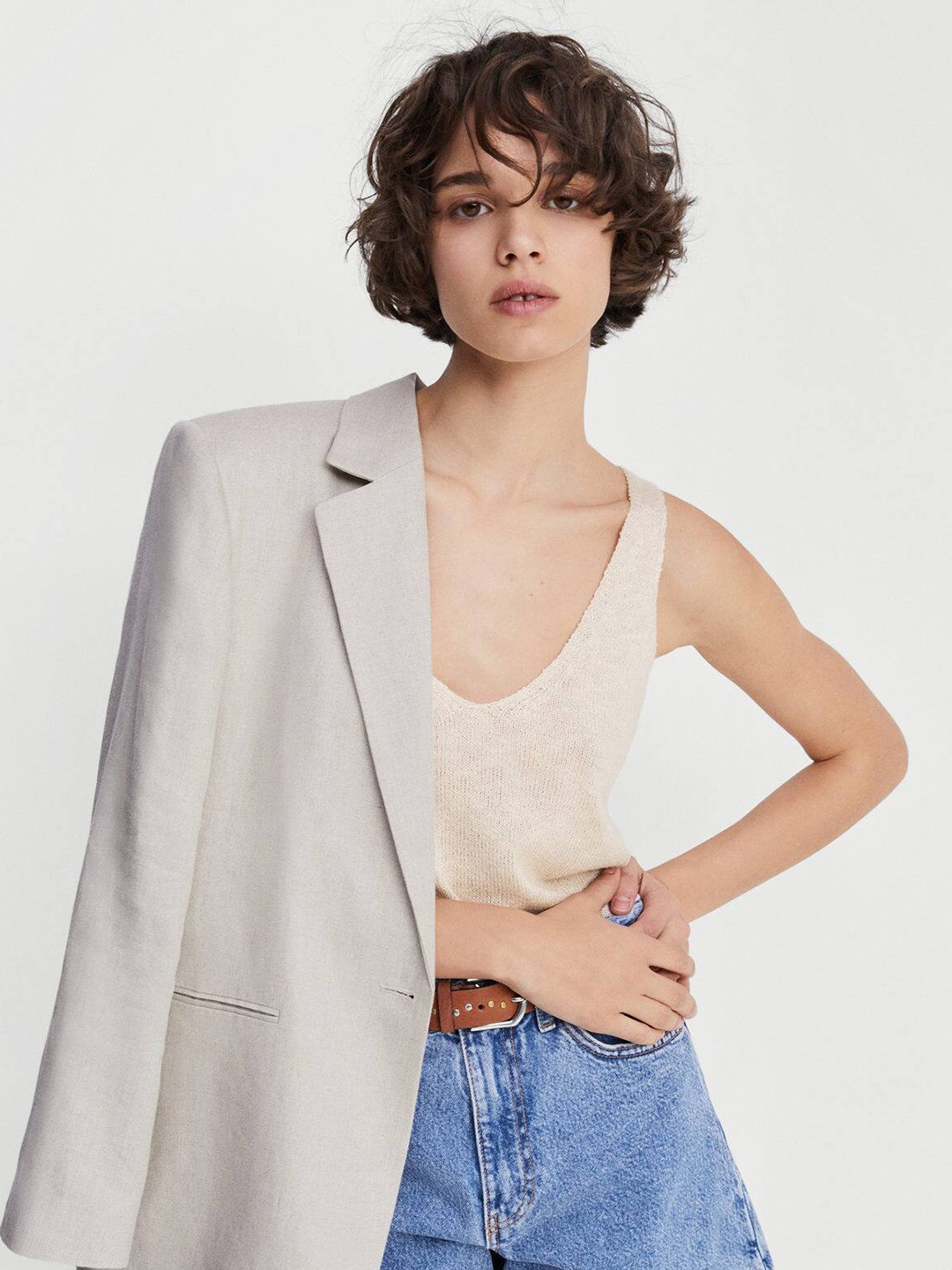 

MANGO Women Knitted Top, Beige