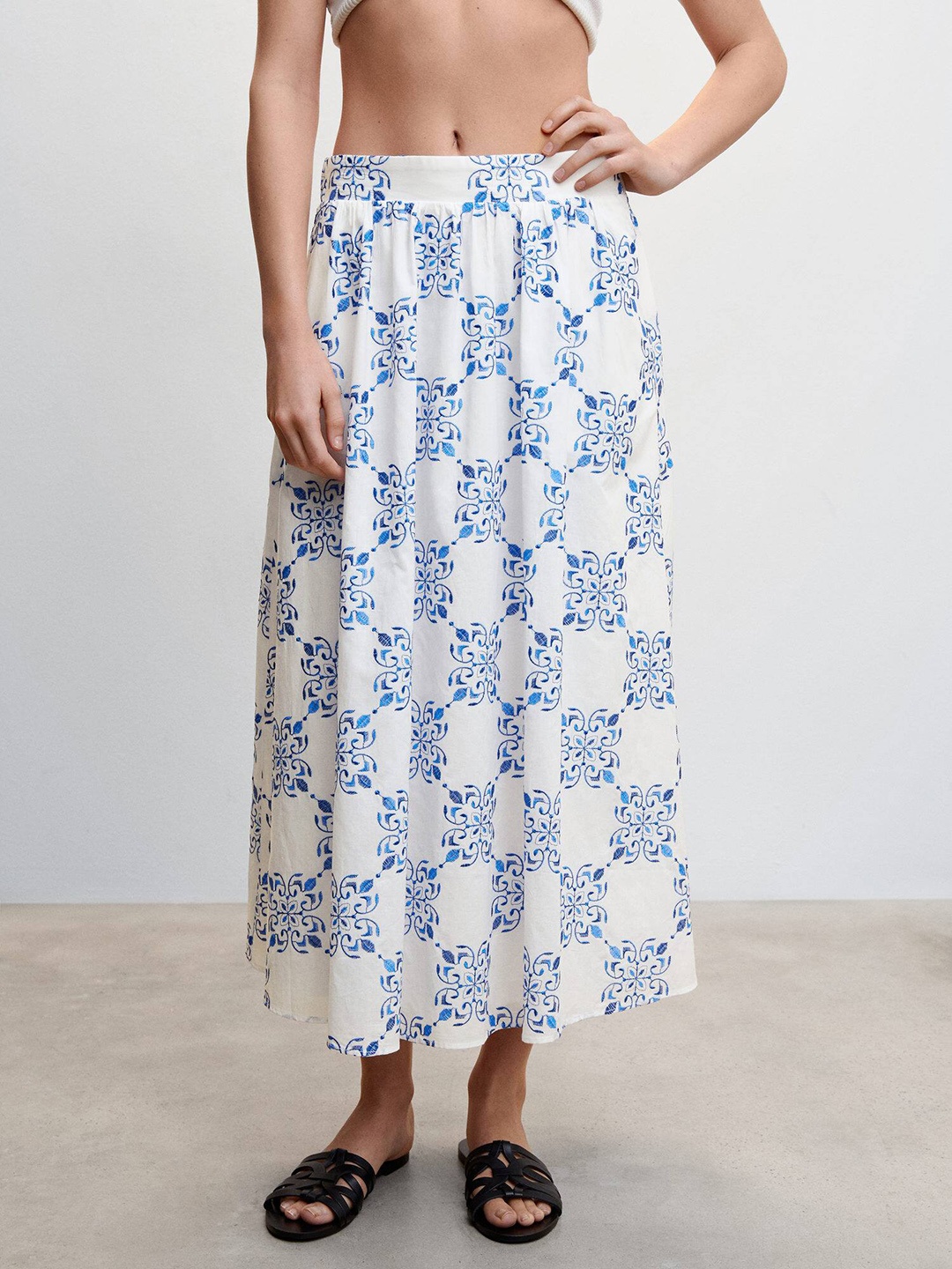 

MANGO A-Line Printed Midi Skirt, White