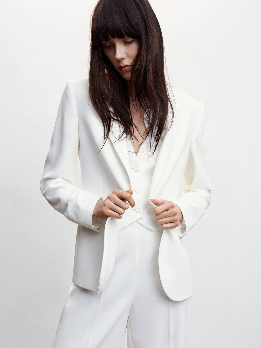 

MANGO Women Single-Breasted Blazer, White