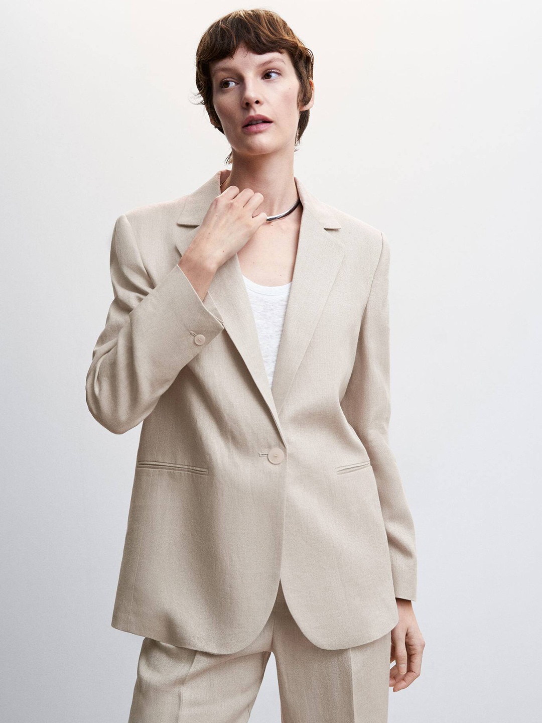 

MANGO Pure Linen Single-Breasted Blazer, Na