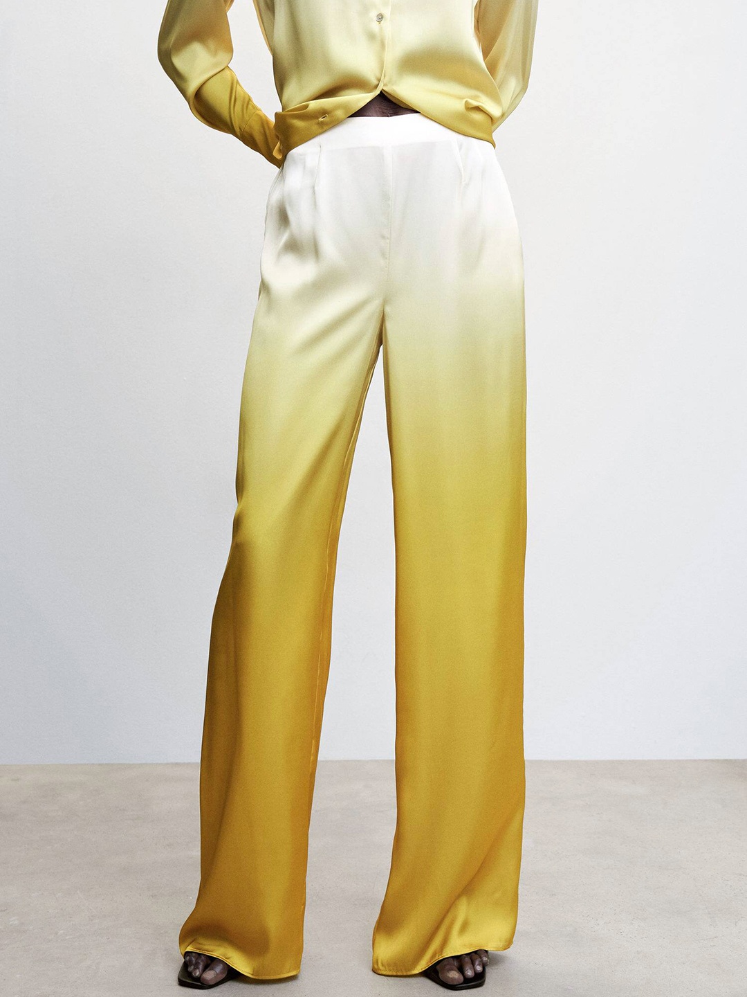 

MANGO Women Ombre Print Satin Trousers, Cream