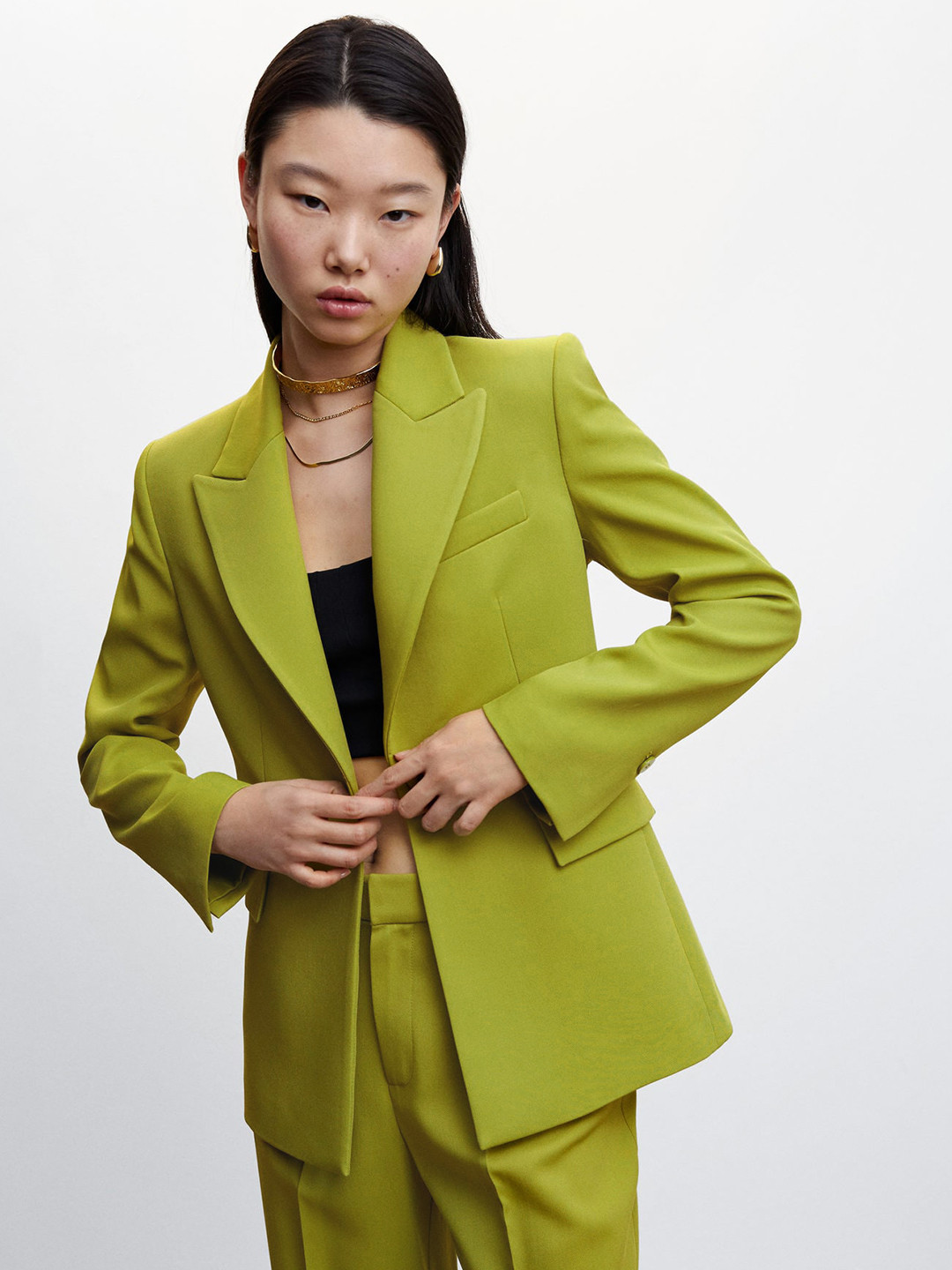 

MANGO Regular Fit Single-Breasted Blazer, Lime green