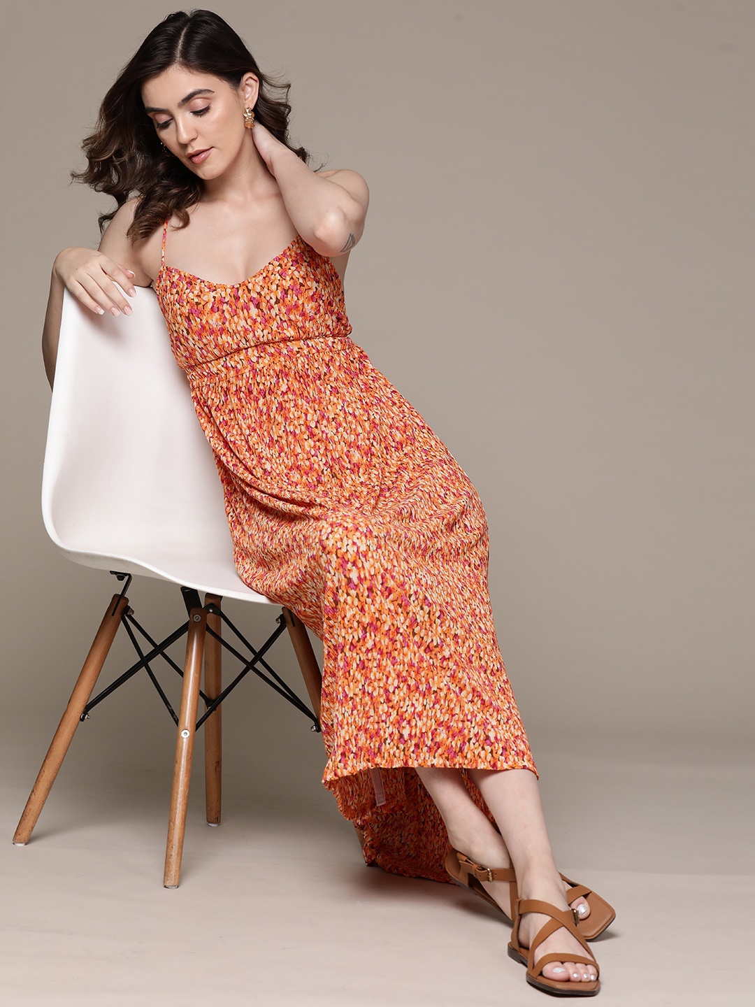 

MANGO Pink & Beige Floral Maxi Dress