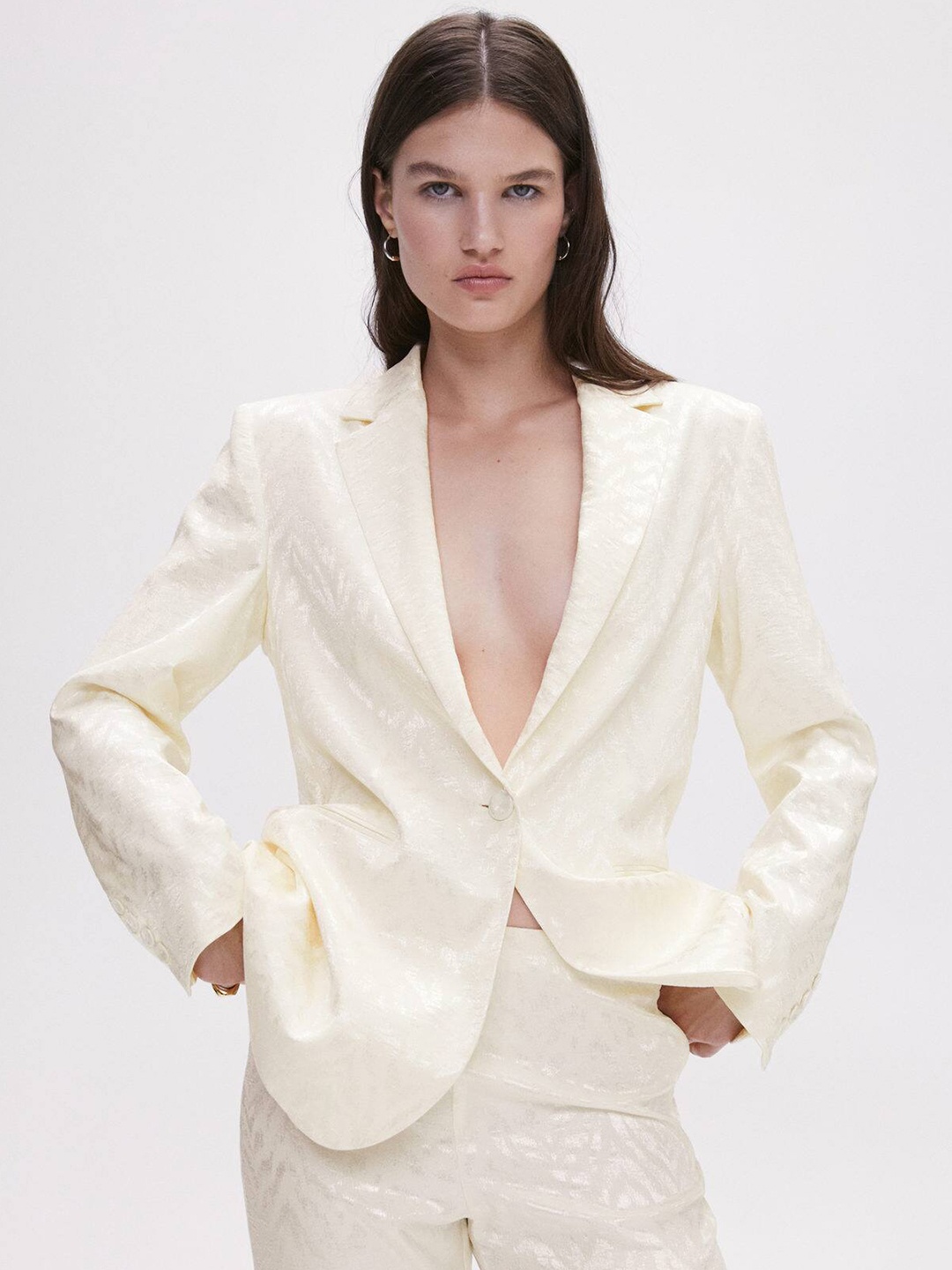 

MANGO Jacquard Oversized Blazer, White