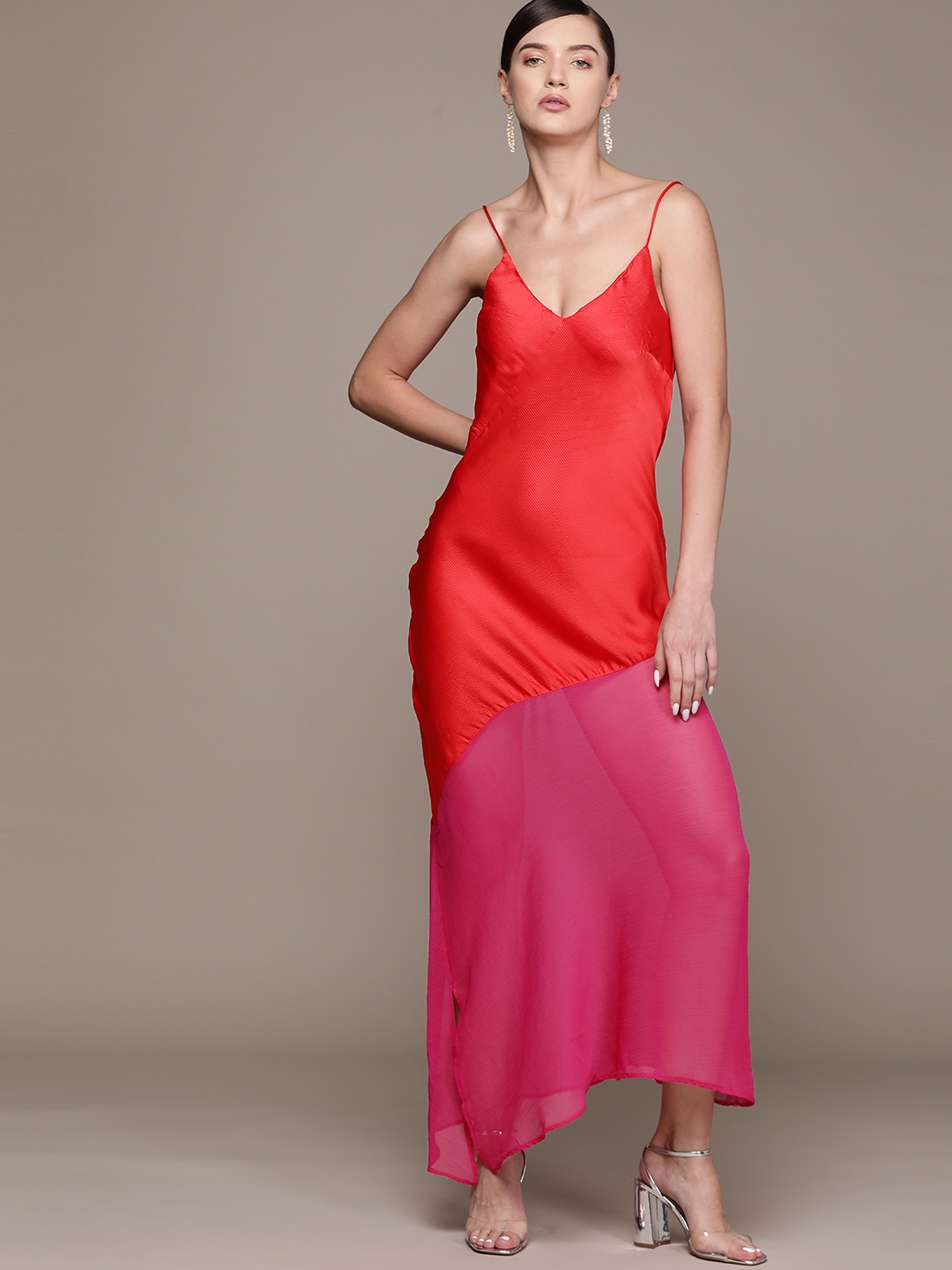 

MANGO Colourblocked Maxi Dress, Red