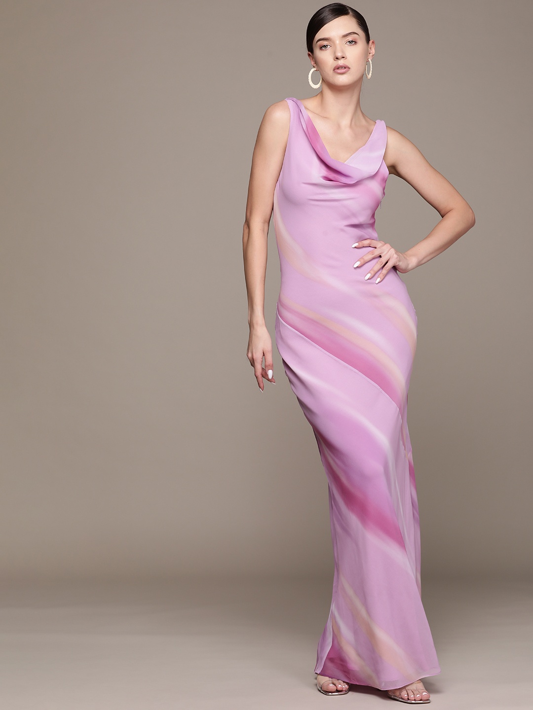 

MANGO Printed Cowl Neck Maxi Dress, Lavender