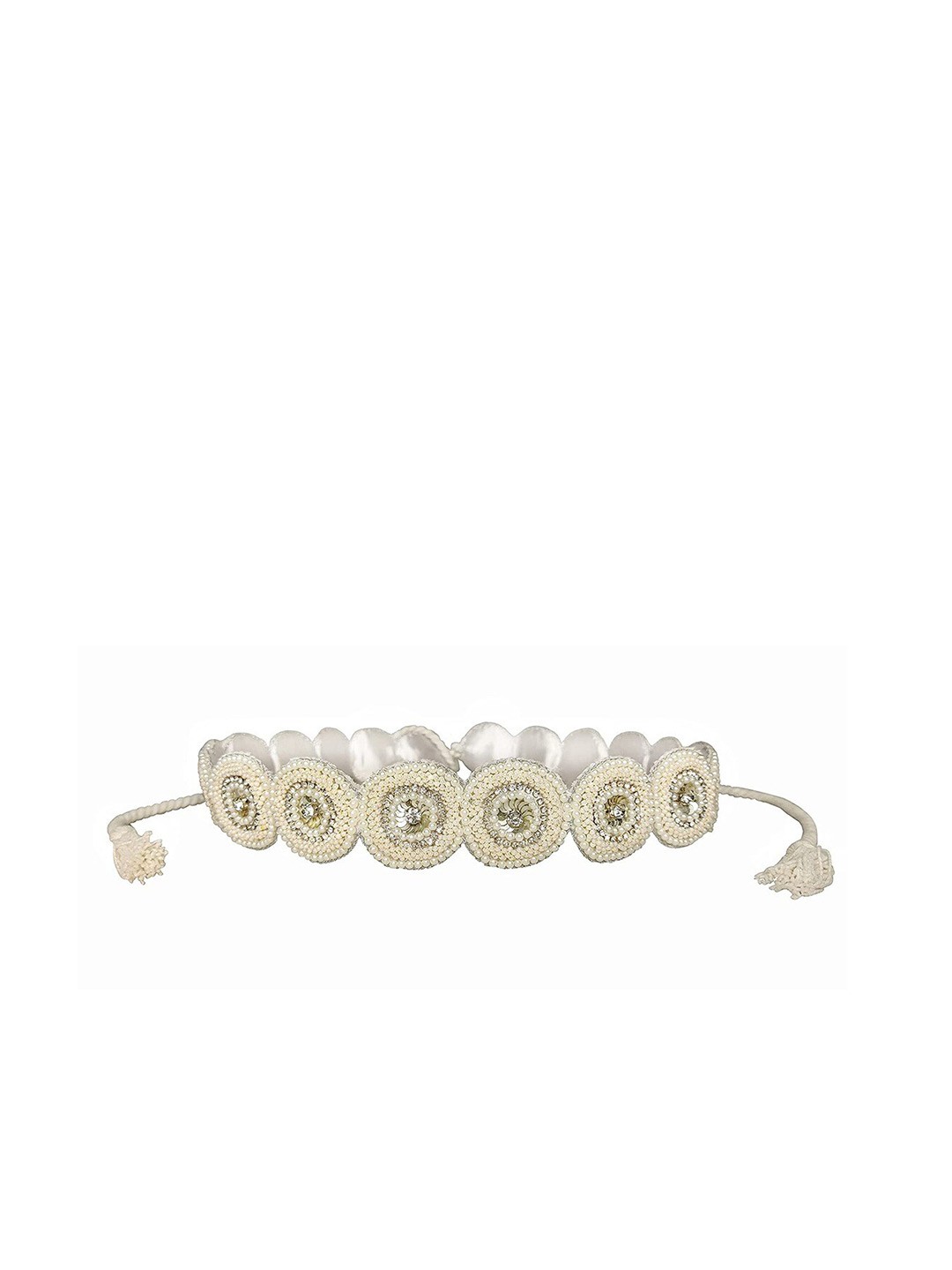 

FRINGES Women Embellished Wide Belt, Off white