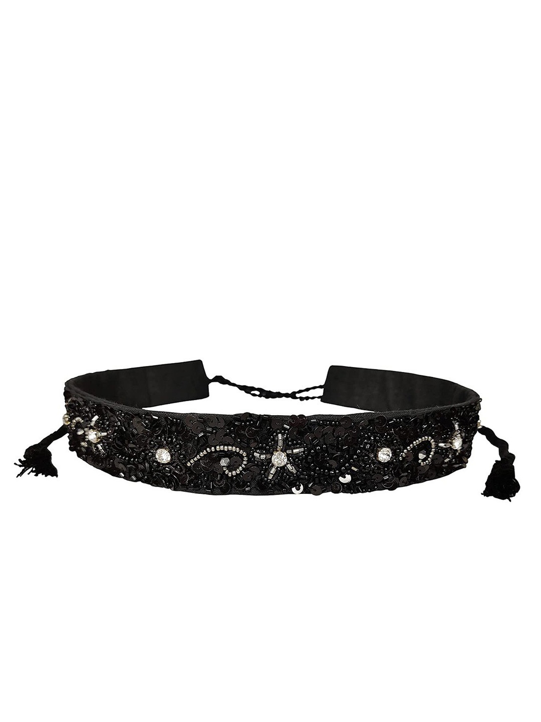 

FRINGES Women Embellished Slim Belt, Black