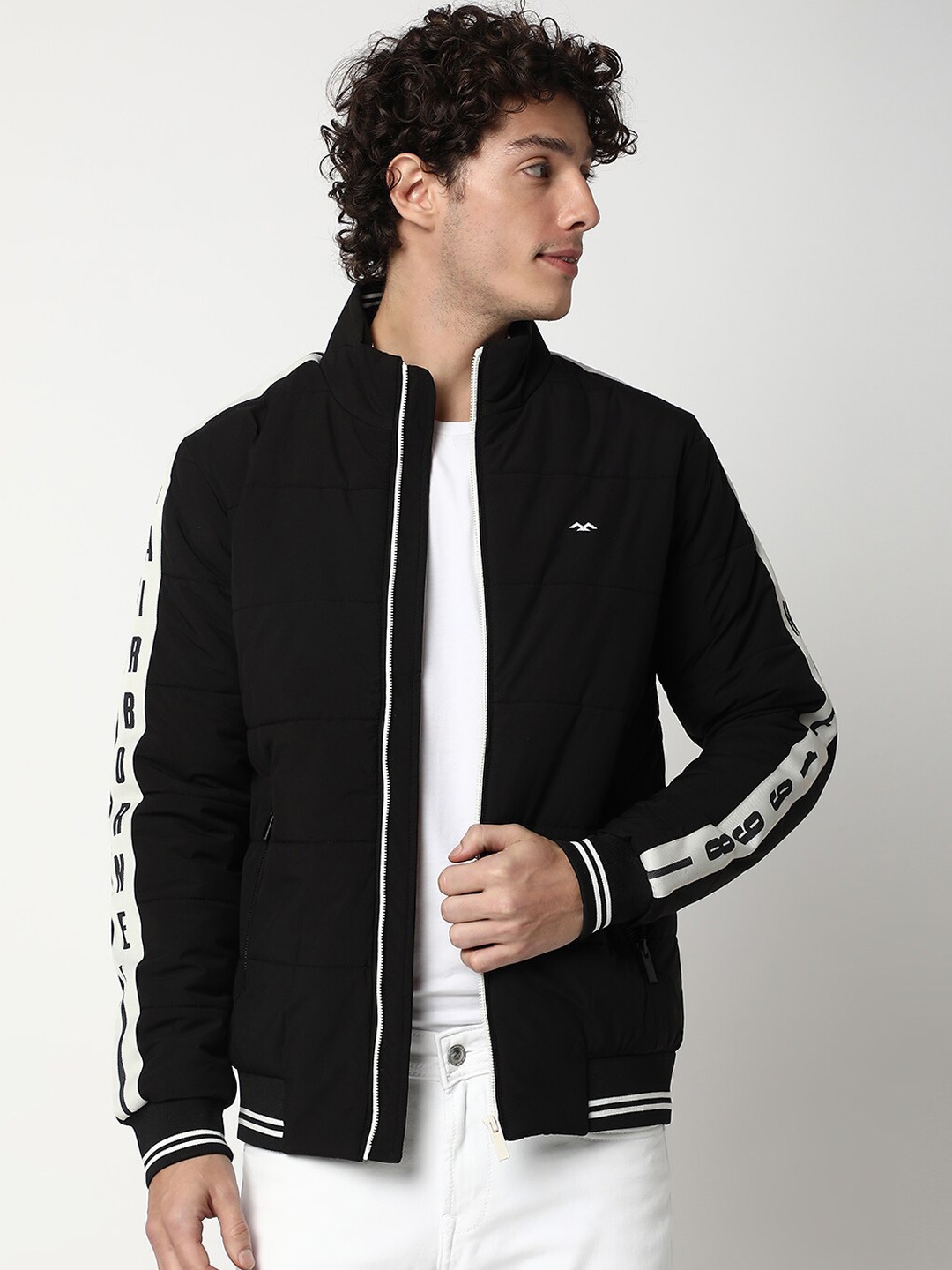 

Mufti Men Striped Lightweight Bomber Jacket, Black