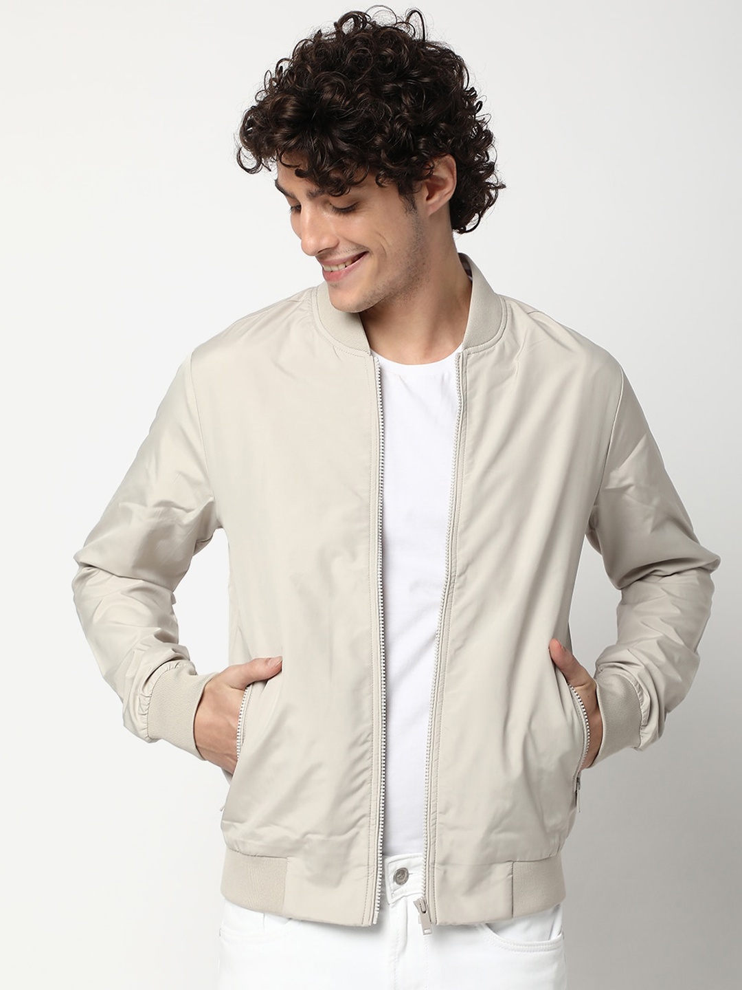 

Mufti Mandarin Collar Lightweight Bomber Jacket, Off white