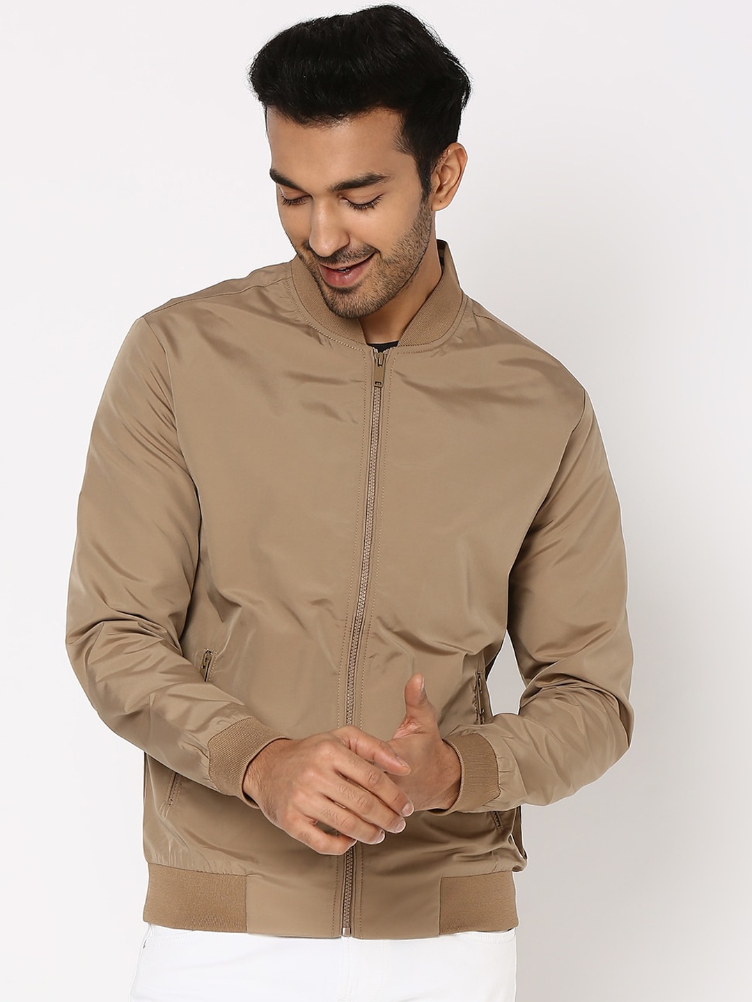 

Mufti Stand Collar Lightweight Bomber Jacket, Beige