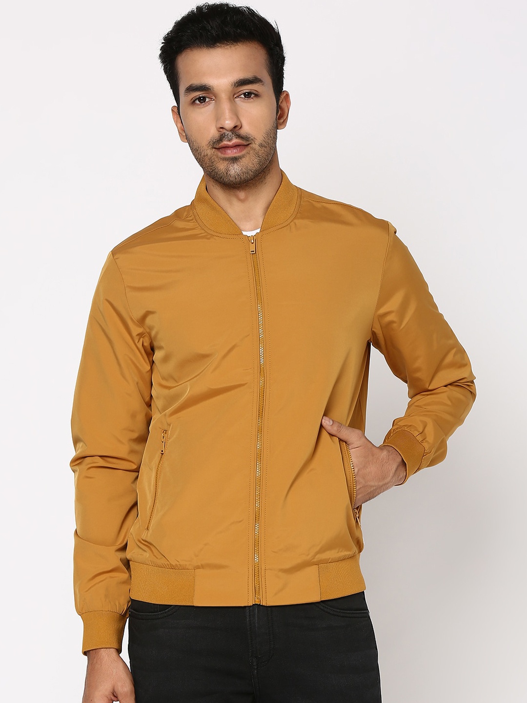 

Mufti Stand Collar Lightweight Bomber Jacket, Mustard