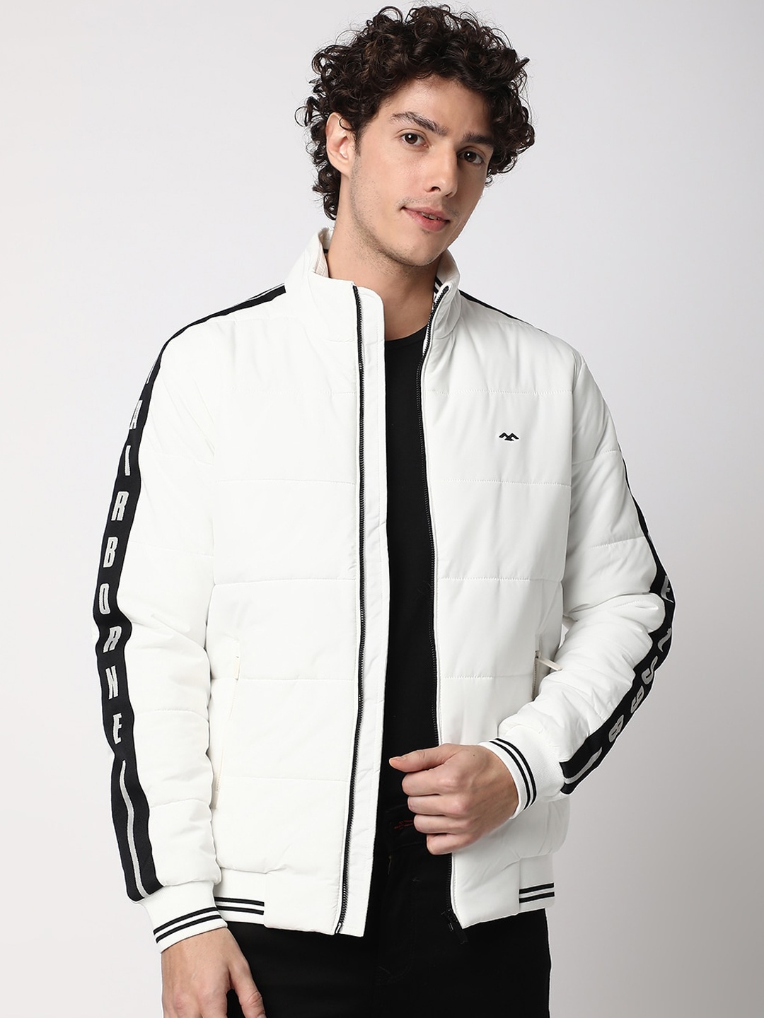 

Mufti Mock Neck Lightweight Bomber Jacket, White