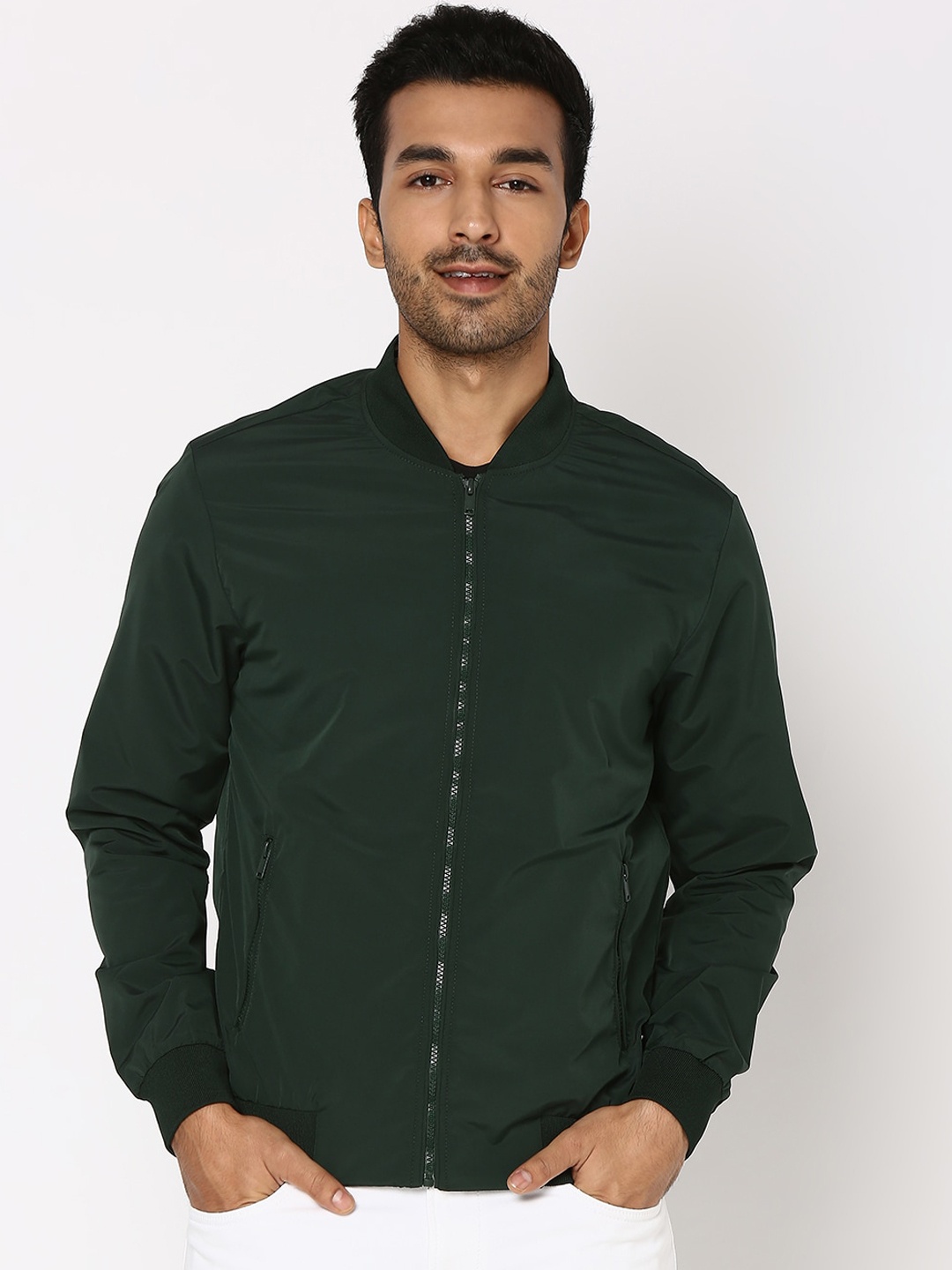 

Mufti Mandarin Collar Lightweight Bomber Jacket, Green