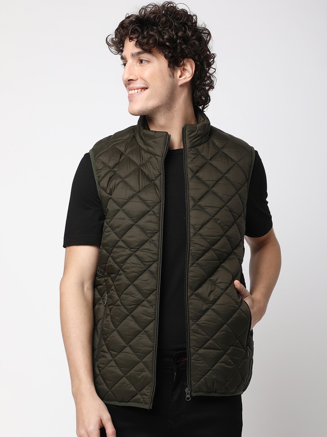

Mufti Mock Neck Lightweight Quilted Jacket, Olive