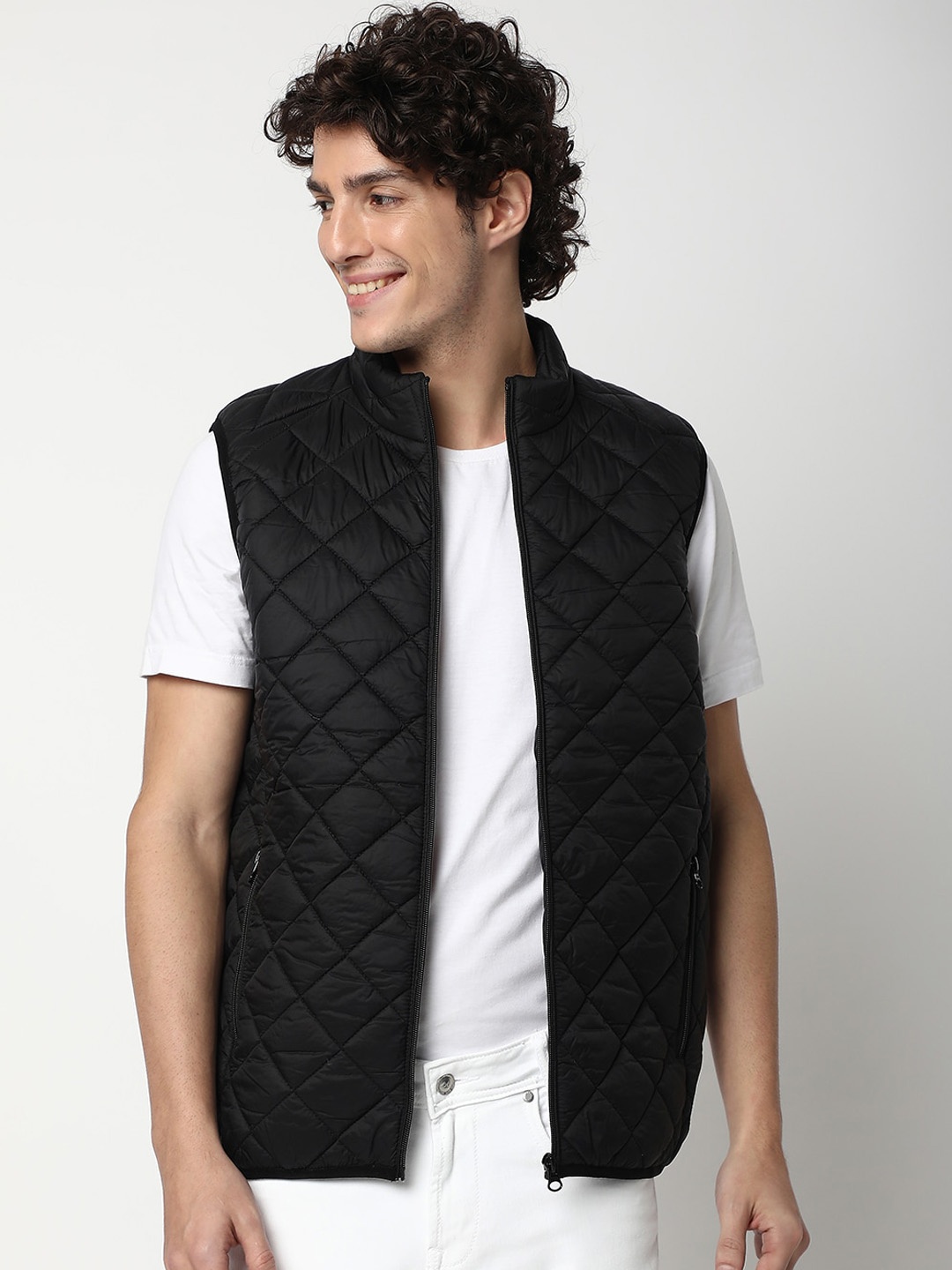 

Mufti Stand Collar Sleeveless Lightweight Quilted Jacket, Black