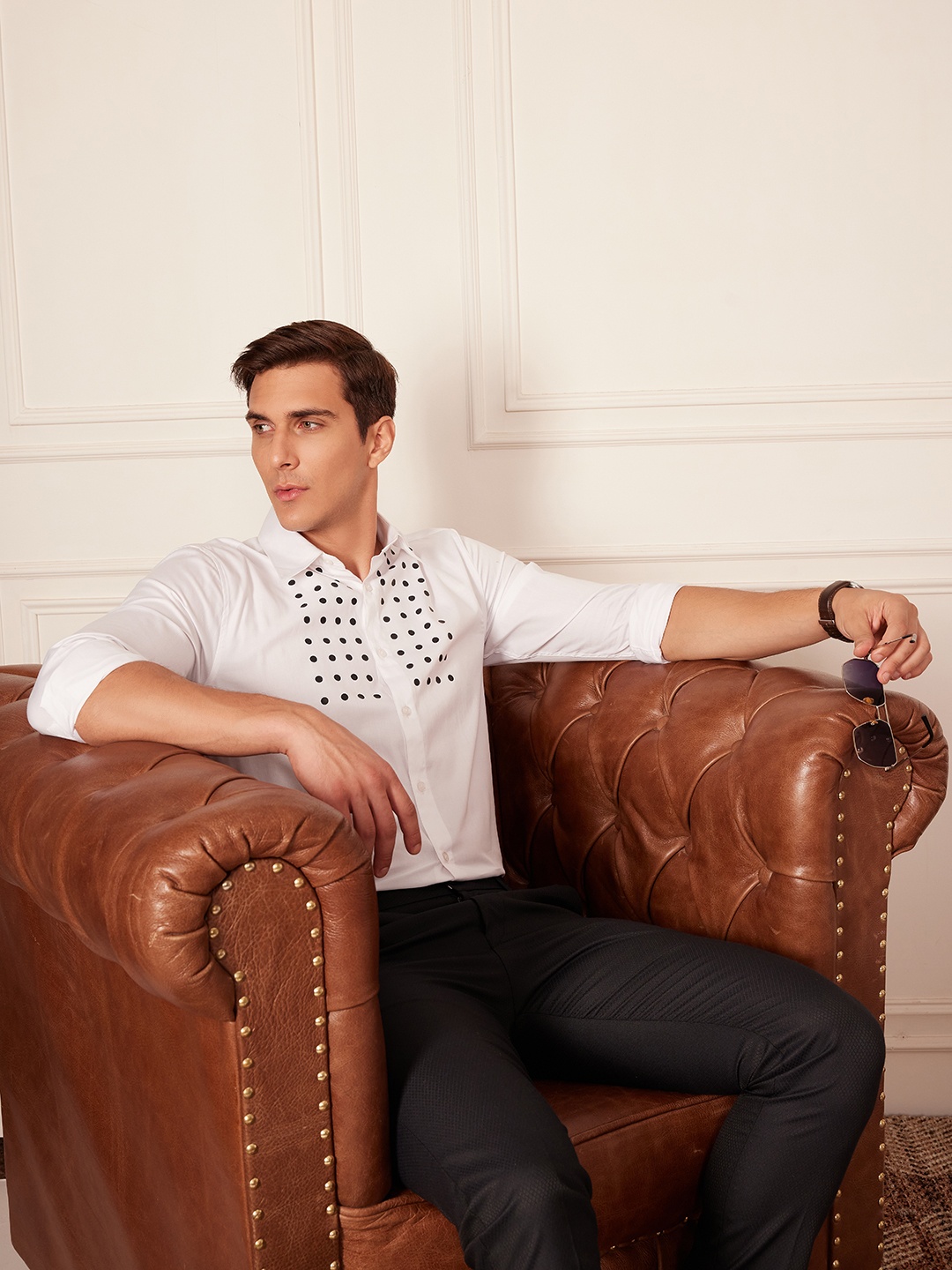 

DENNISON Men Smart Polka Dot Printed Party Shirt, White