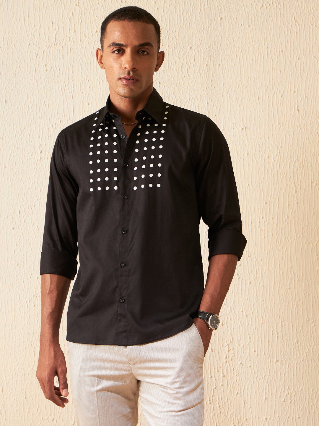 

DENNISON Men Smart Polka Dot Printed Party Shirt, Black