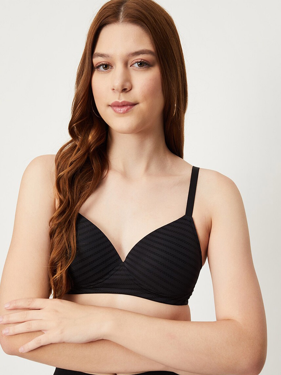 

max Striped Full Coverage All Day Comfort Lightly Padded Bra, Black