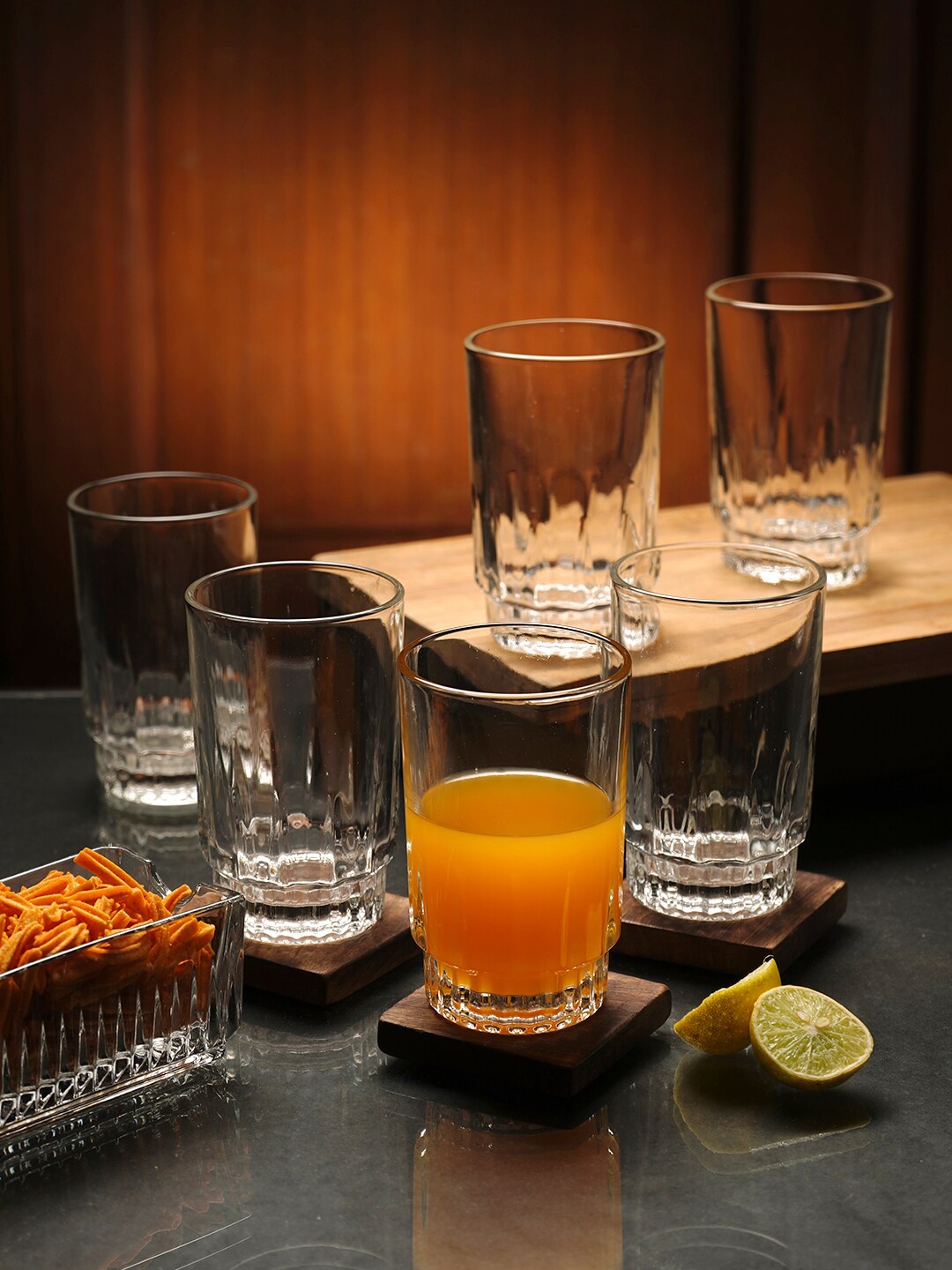 

ceradeco Transparent 6 Pieces Plain Cut Textured Water Glasses- 220ml each