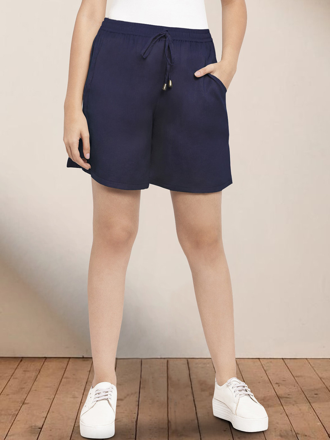 

Martini Women Loose Fit Pure Cotton Shorts, Navy blue