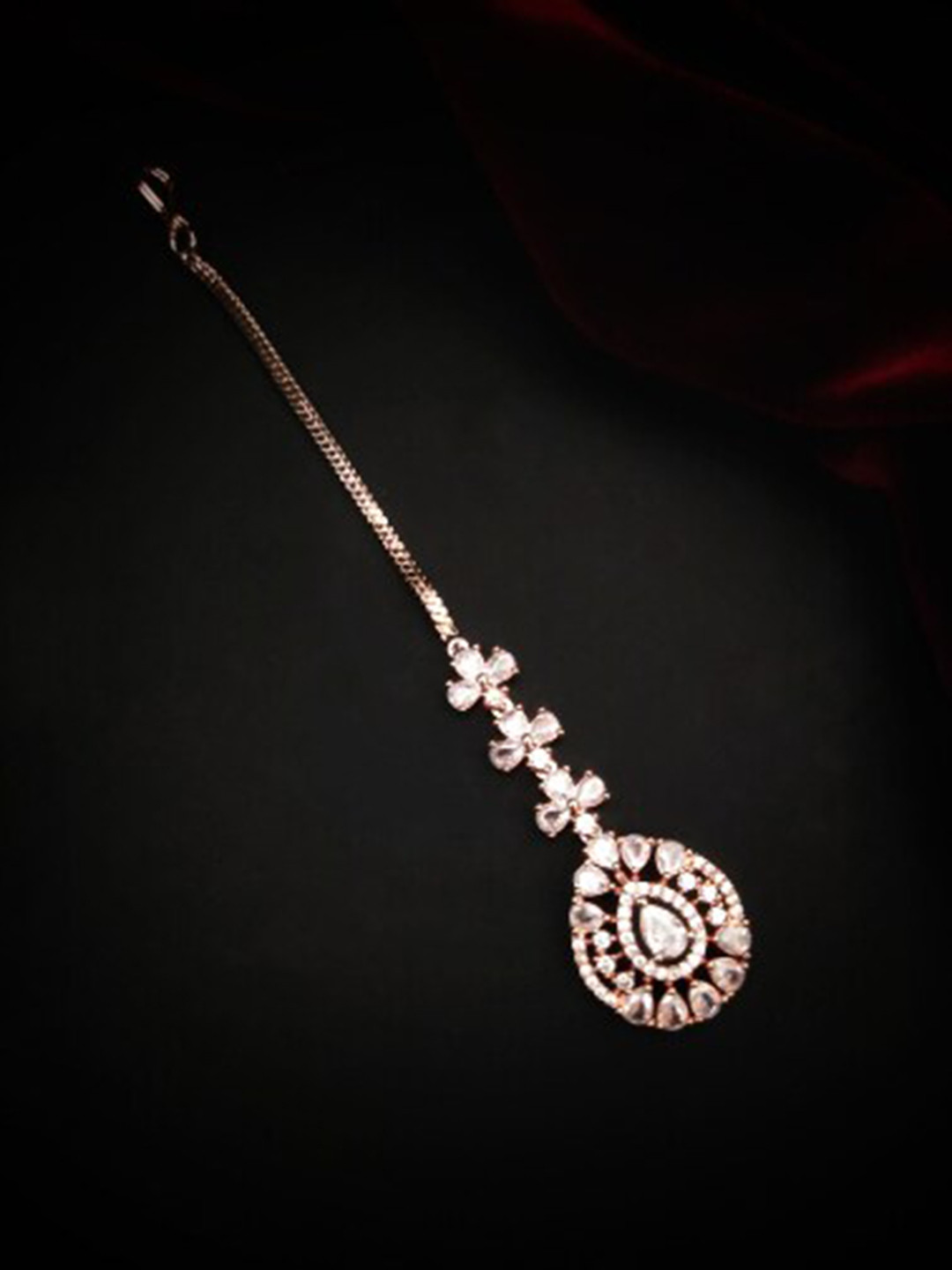 

Pihtara Jewels Rose Gold-Plated CZ-Studded Maangtikka