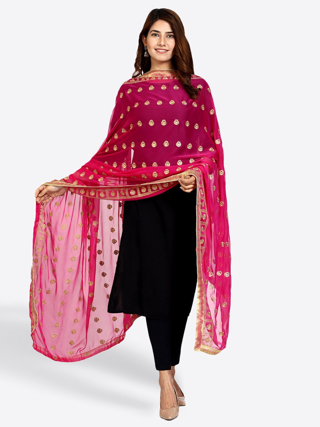 

SWI Stylish Ethnic Motifs Embroidered Dupatta with Zari, Magenta