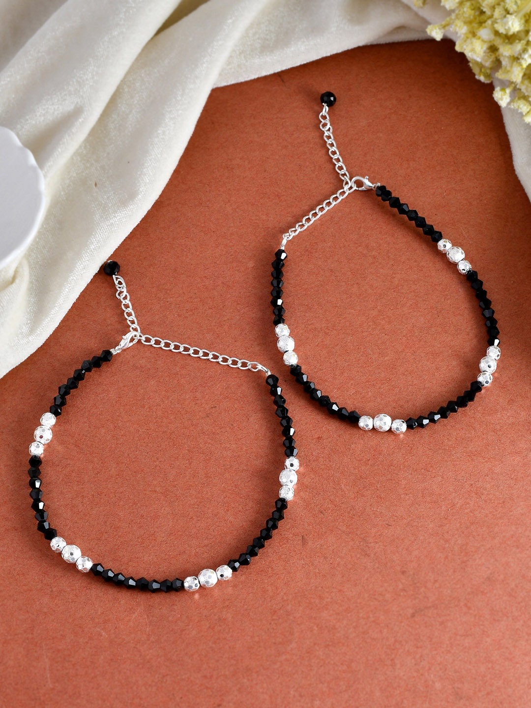 

Silvermerc Designs Set Of 2 Silver-Plated Beaded Anklets