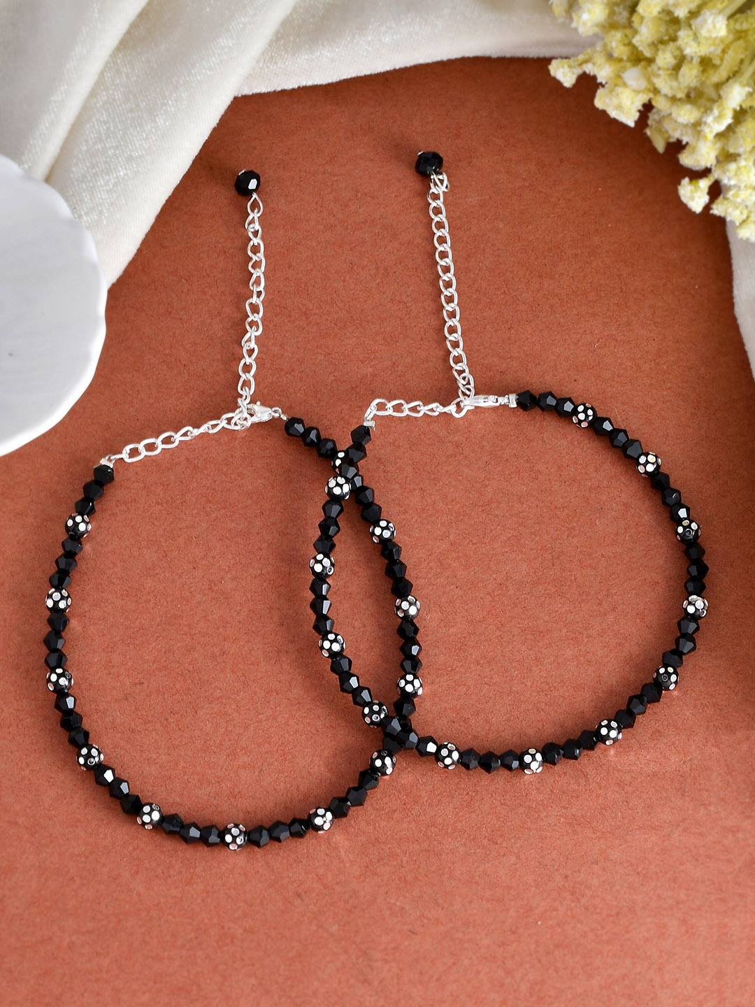 

Silvermerc Designs Set Of 2 Silver-Plated Beaded Anklets