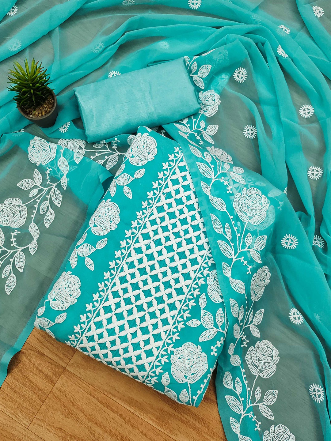 

KALINI Embroidered Unstitched Dress Material, Blue