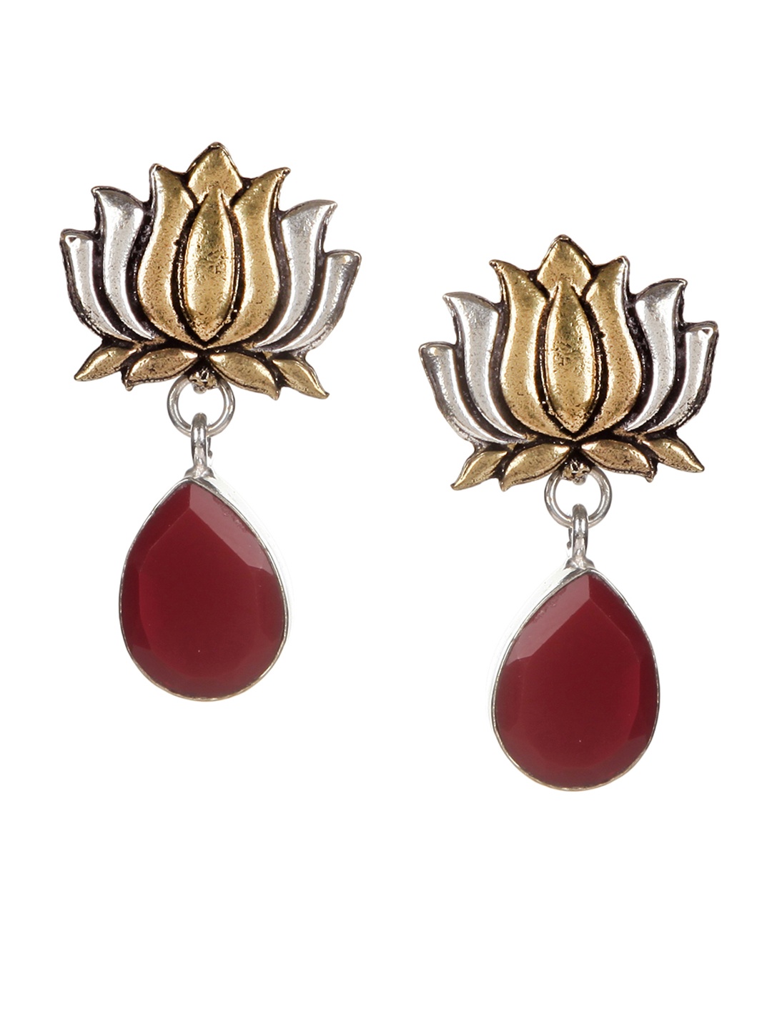 

Bamboo Tree Jewels Maroon & Gold-Toned Teardrop Shaped Earrings