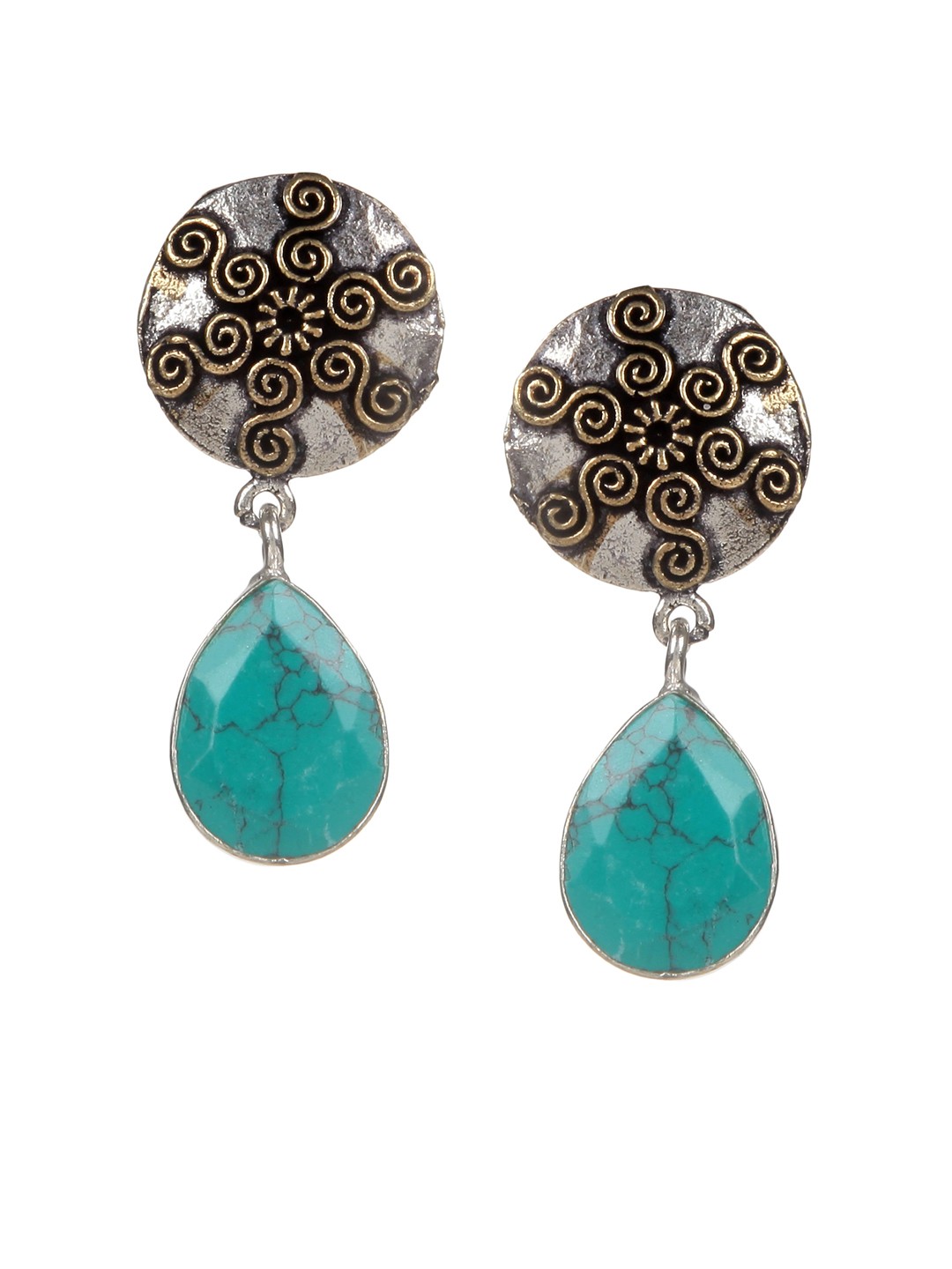 

Bamboo Tree Jewels Turquoise Blue & Silver-Toned Teardrop Shaped Earrings