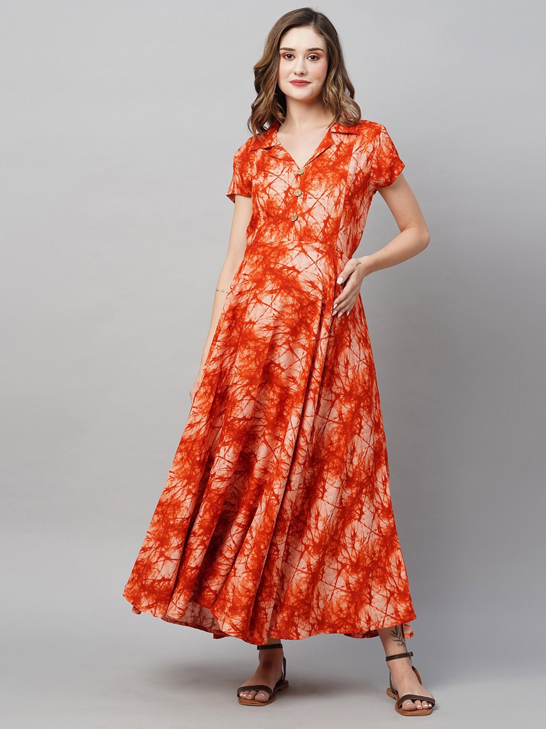 

MomToBe Tie & Dye Print Maternity Fit & Flare Dress, Orange