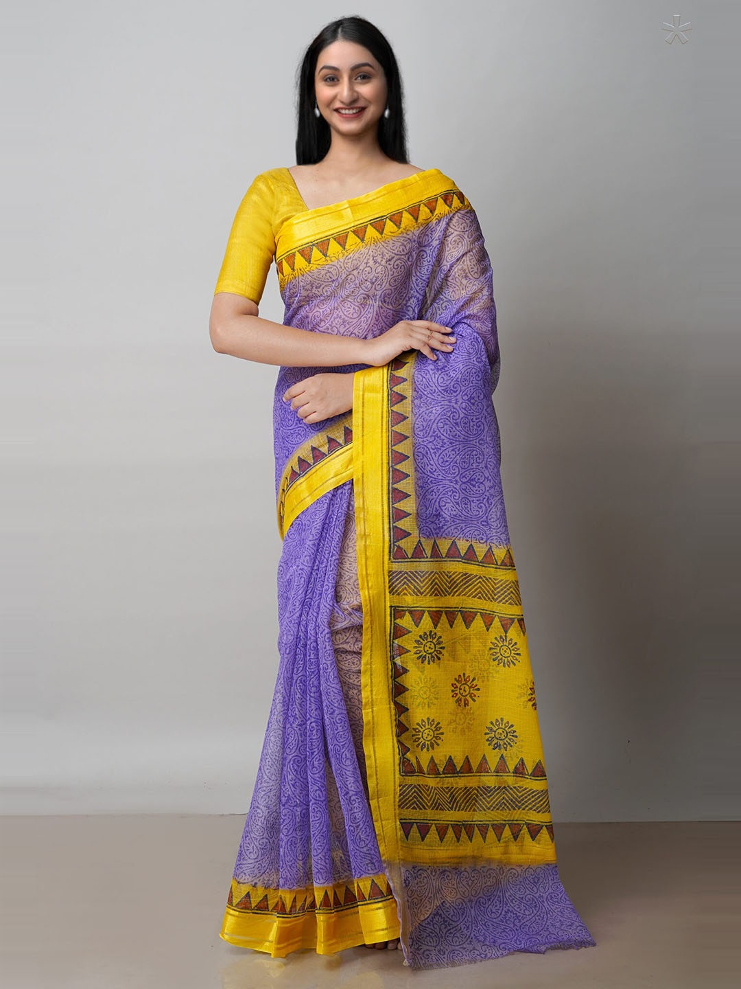 

Unnati Silks Paisley Block Printed Pure Cotton Handloom Kota Saree, Violet