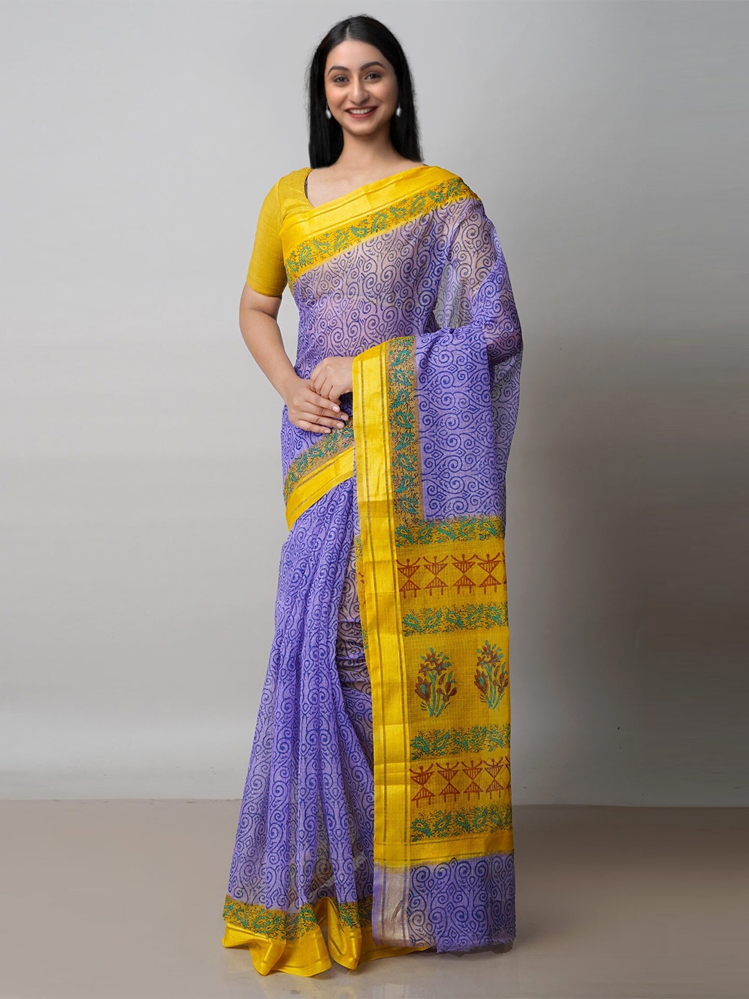 

Unnati Silks Ethnic Motifs Block Printed Pure Cotton Kota Saree, Violet