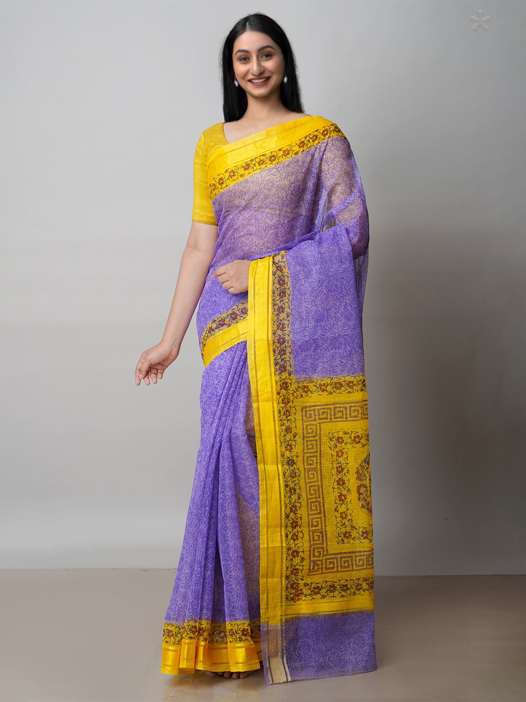 

Unnati Silks Floral Block Printed Pure Cotton Kota Saree, Violet
