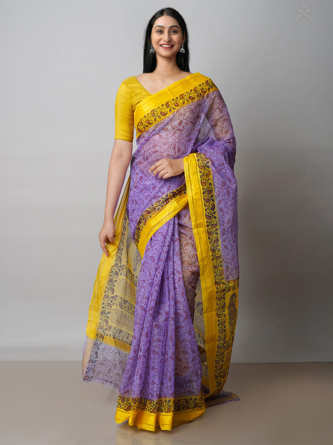 

Unnati Silks Ethnic Motifs Block Printed Pure Cotton Kota Saree, Violet