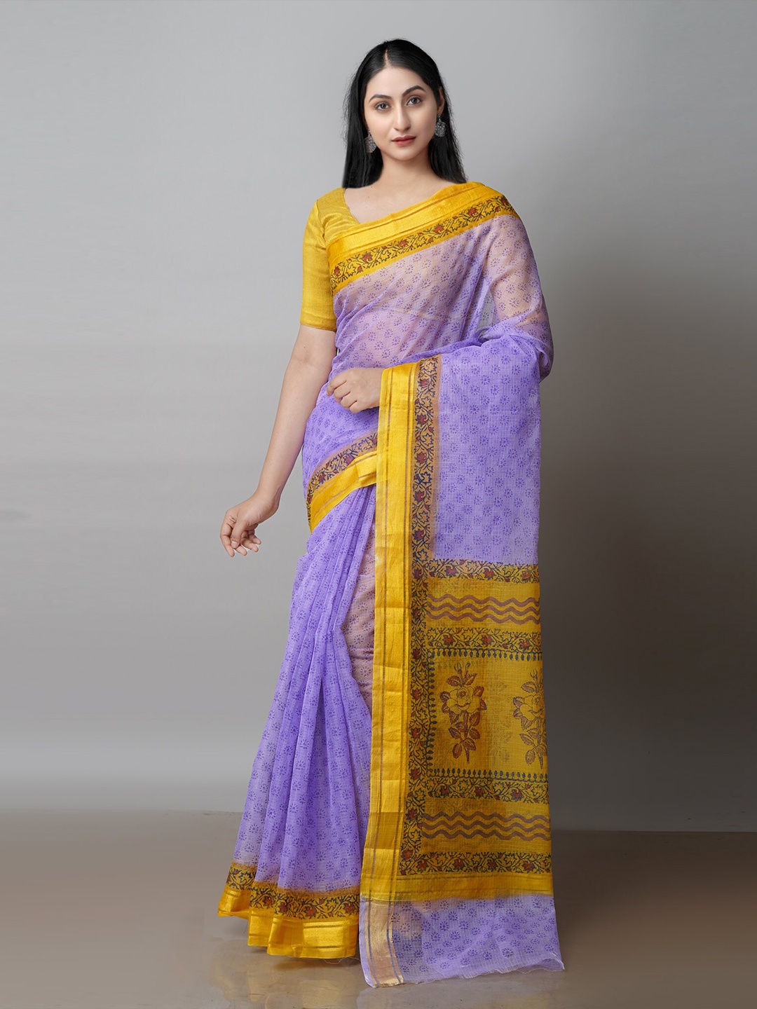 

Unnati Silks Ethnic Motifs Block Printed Pure Cotton Kota Saree, Violet