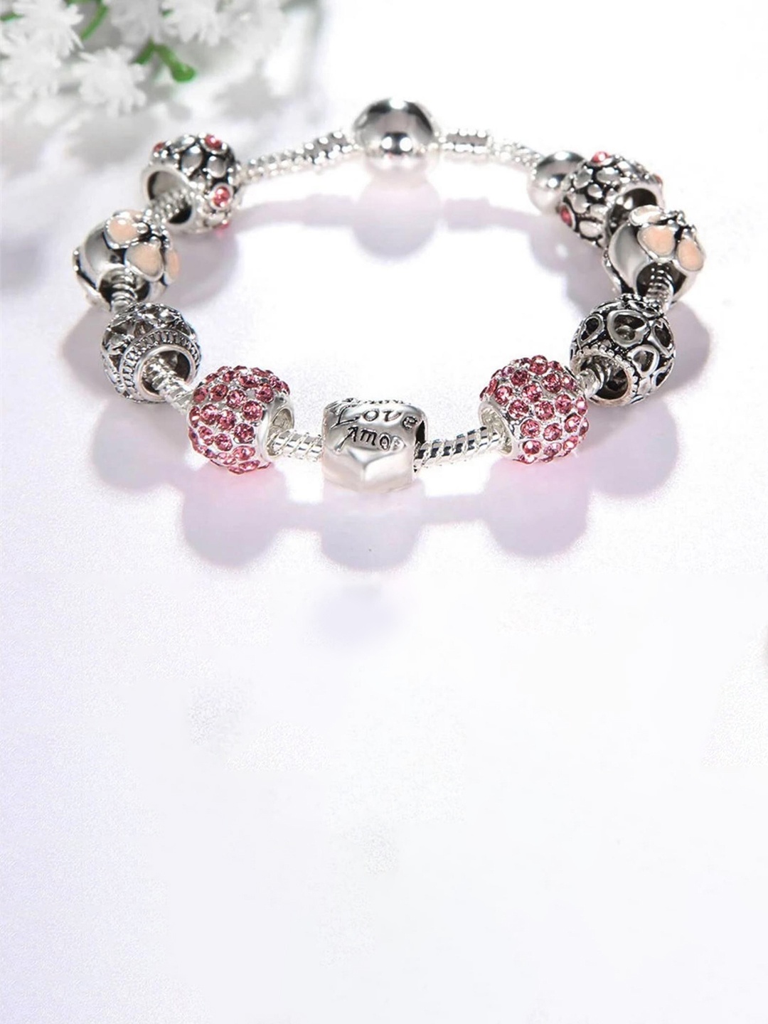 

MYKI Cubic Zirconia Silver-Plated Charm Bracelet