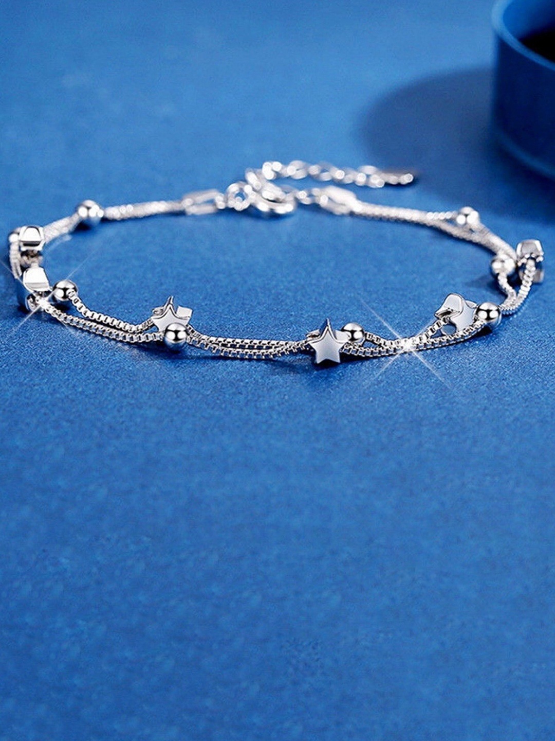 

MYKI Women Silver-Plated Cubic Zirconia Layered Link Bracelet