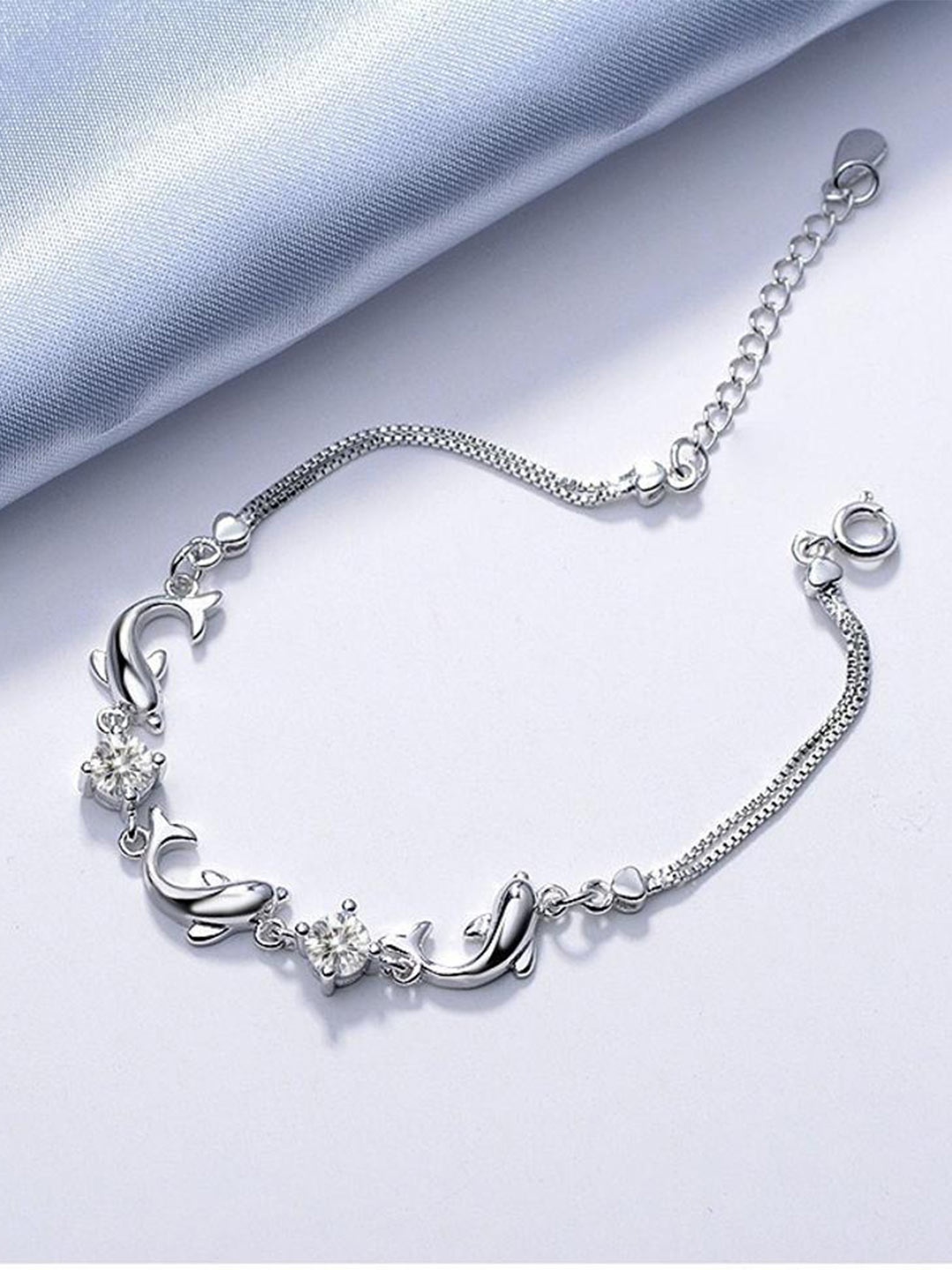 

MYKI Silver-Plated Cubic Zirconia-Studded Charm Bracelet