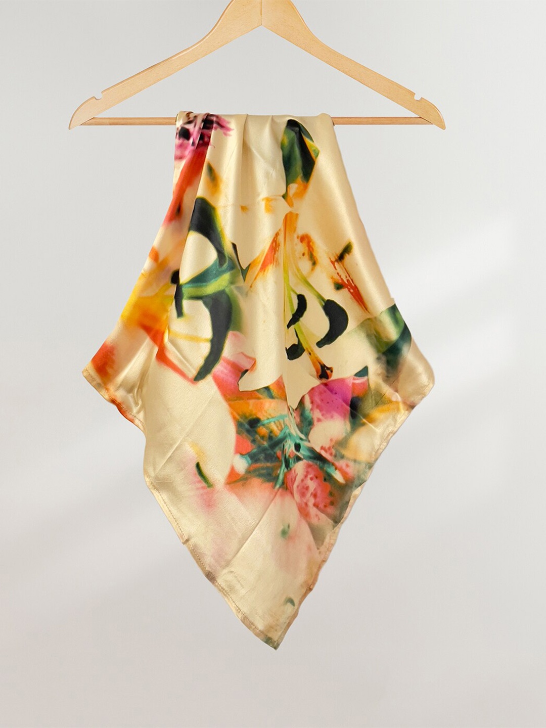 

Ayesha Tie Dye Printed Satin Scarf, Beige